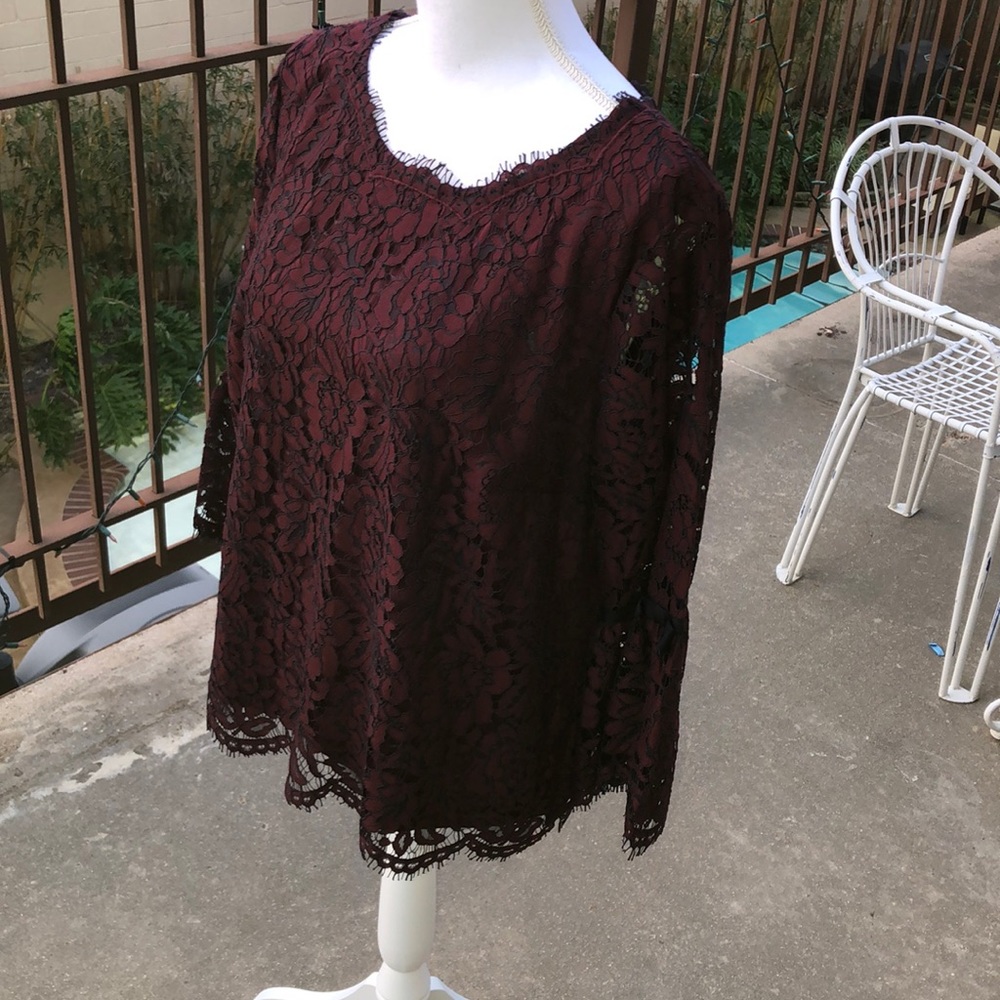 Dark maroon lace over top